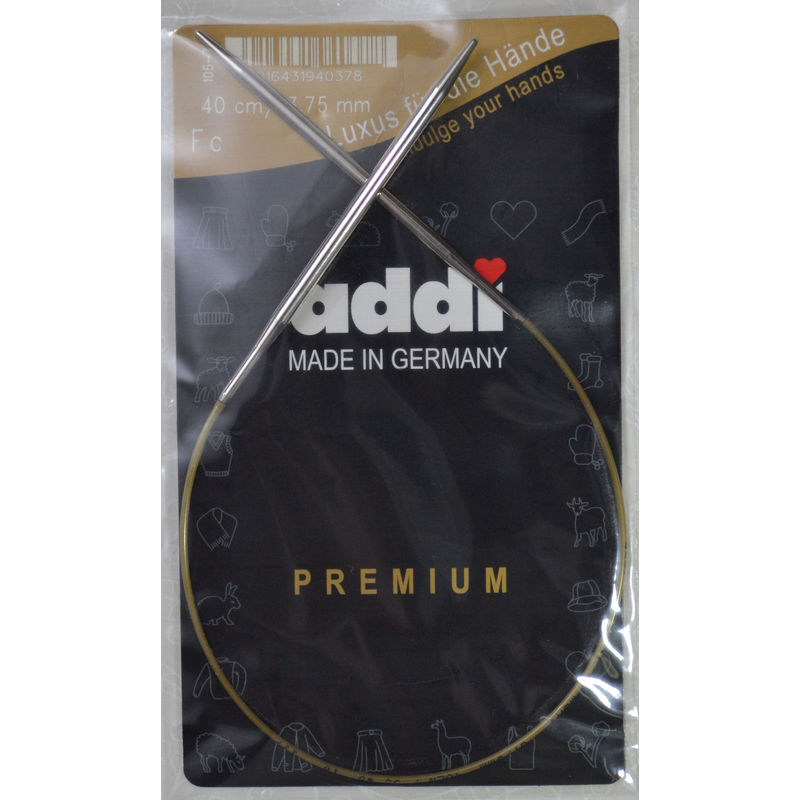 Addi Circular Knitting Needle 40cm x 3.75mm White Brass Tips, Gold Cords