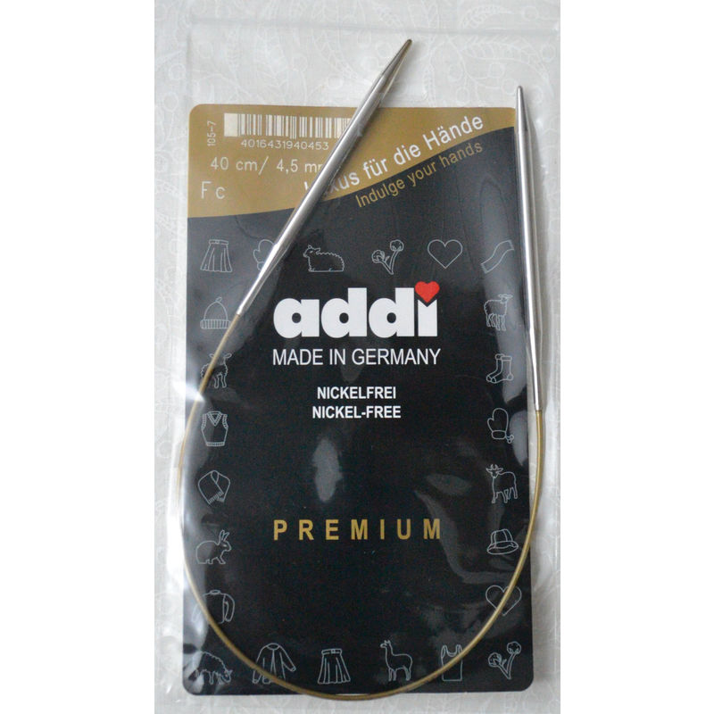 Addi Circular Knitting Needle 40cm x 4.50mm, White Brass Tips, Gold Cords