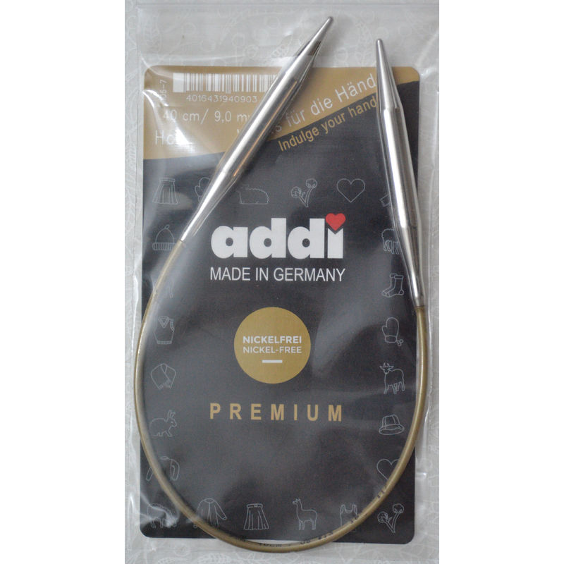 Addi Circular Knitting Needle 40cm x 9.00mm White Brass Tips, Gold Cords