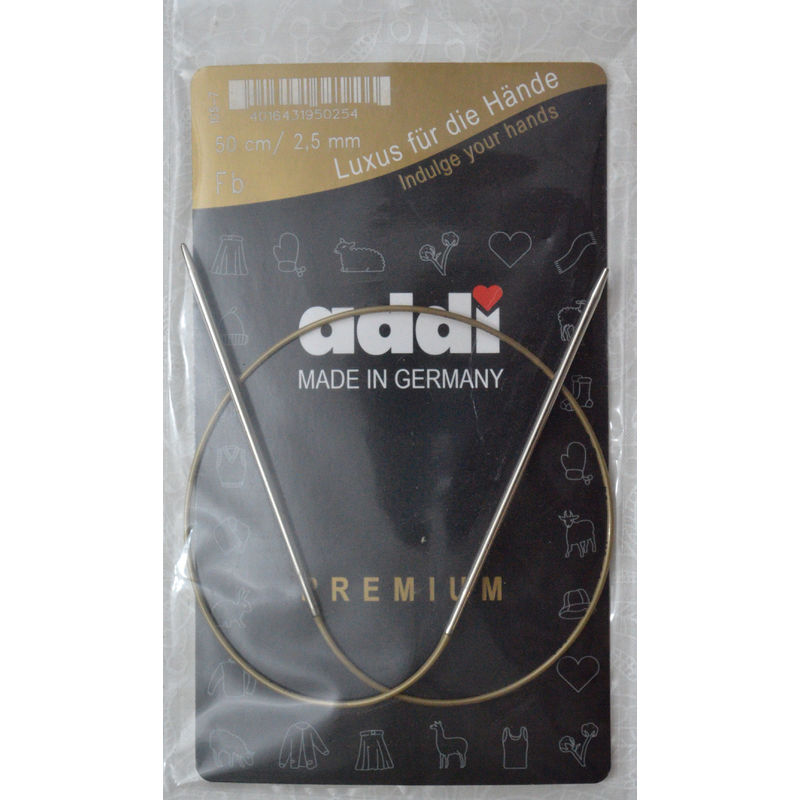 Addi Circular Knitting Needle 50cm x 2.50mm White Brass Tips, Gold Cords