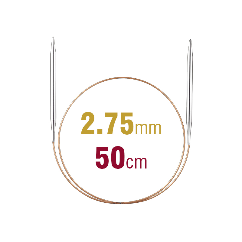 Addi Circular Knitting Needle 50cm x 2.75mm White Brass Tips, Gold Cords