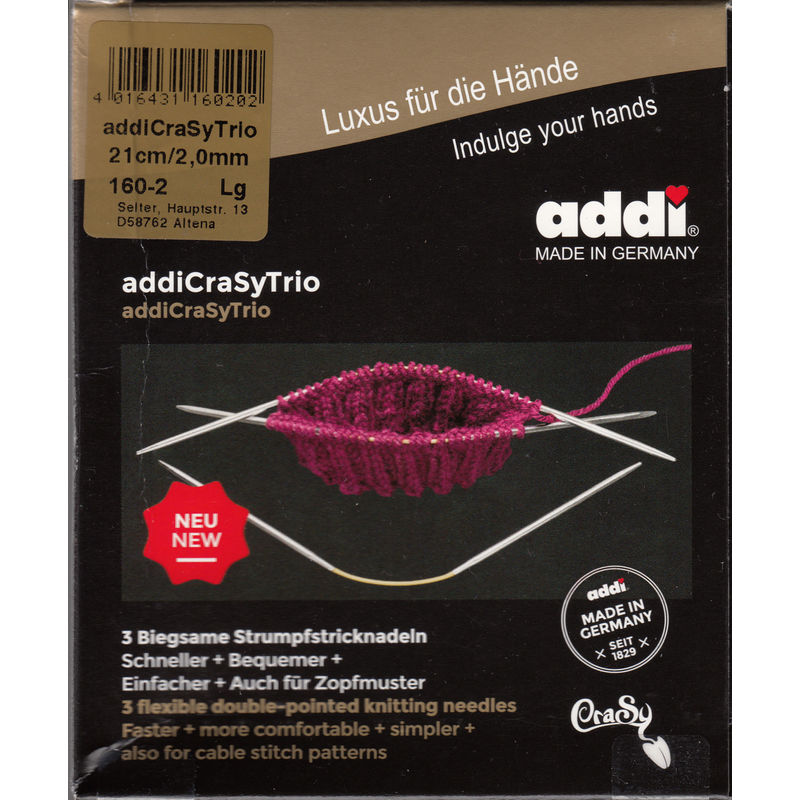 AddiCrasyTrio 21cm x 2.00mm Flexible Double Ended Knitting Needles 3 Piece Set, Addi Crazy Trio