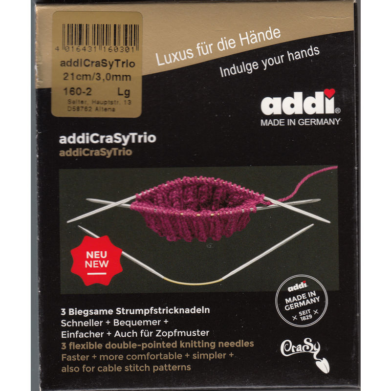 AddiCrasyTrio 21cm x 3.00mm Flexible Double Ended Knitting Needles 3 Piece Set, Addi Crazy Trio