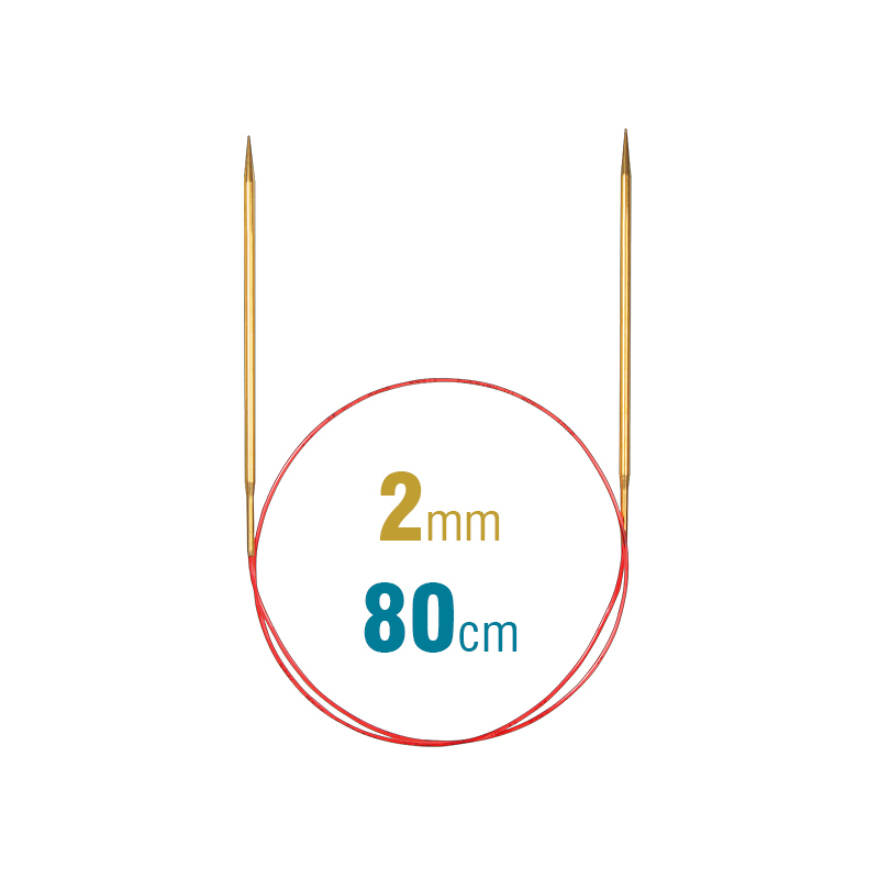 Addi Circular Needle 80cm x 2.00mm, Brass, Lace