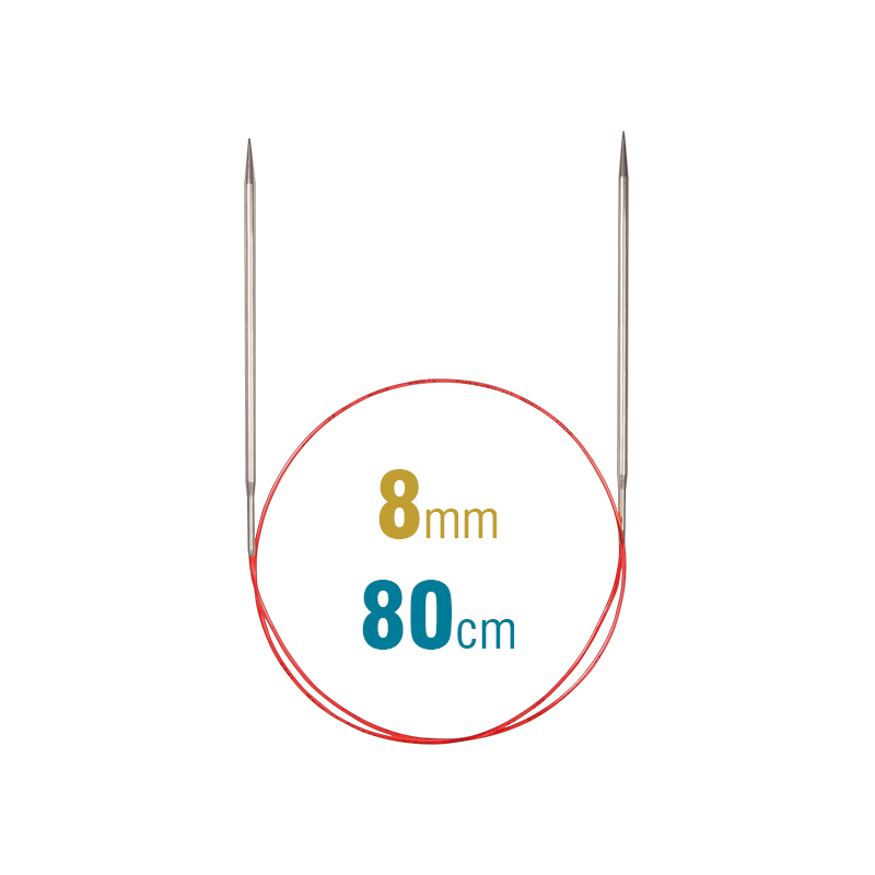 Addi Circular Needle 775-7, 80cm x 8.00mm, White Brass, With Extra Sharp Tips