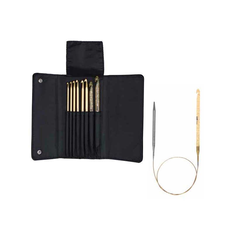 Addi Addiclick Knooking, Crochet Assorted Pouch, Addiclick Aluminium/Plastic Anodised Gold