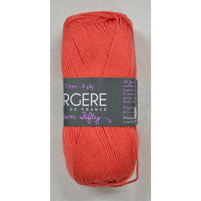Bergere Yarn, Coton Fifty, 50/50 Cotton / Acrylic, 50g Ball 140m, Nectarine
