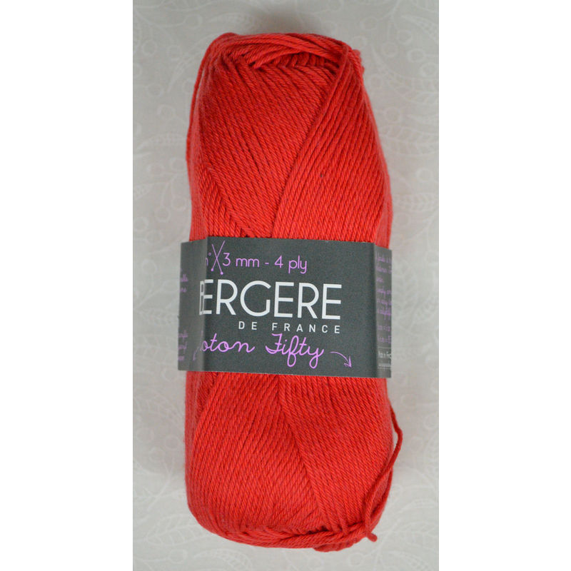 Bergere Yarn, Coton Fifty, 50/50 Cotton / Acrylic, 50g Ball 140m, Ecarlate