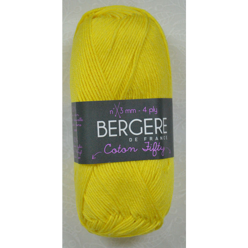 Bergere Yarn, Coton Fifty, 50/50 Cotton/Acrylic, 50g Ball 140m, Citron (42650)