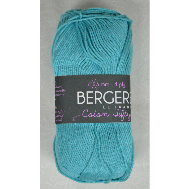 Bergere Yarn, Coton Fifty, 50/50 Cotton/Acrylic, 50g Ball 140m, Turquoise (24420)