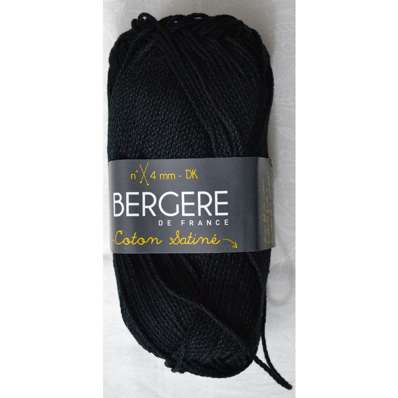 Bergere Yarn, Coton Satine 100% Mercerised Cotton, 50g, Noir
