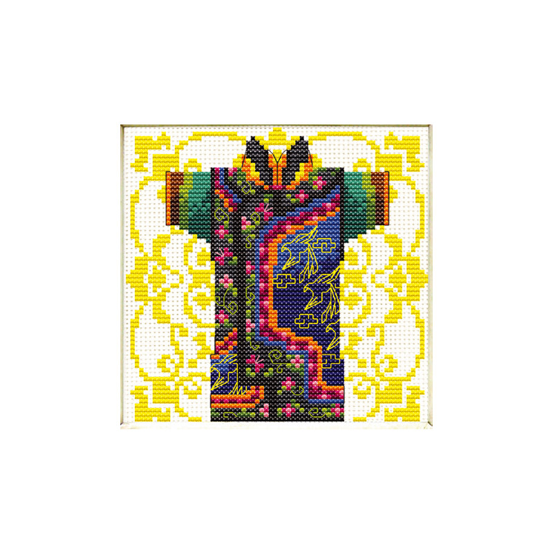 No Count Cross Stitch Kit, Male Geisha Green, 12 x 12cm