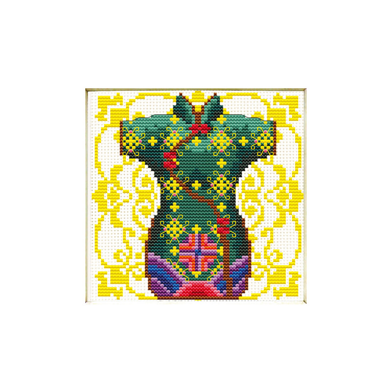 No Count Cross Stitch Kit Female Geisha Green 12 x 12cm