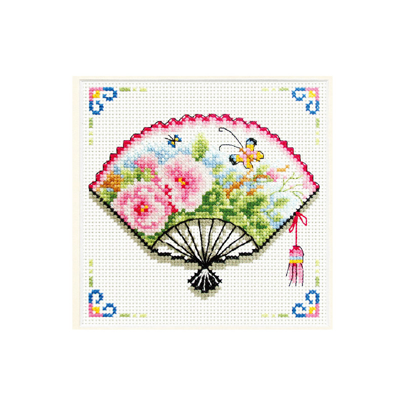 No Count Cross Stitch Kit ROSE FAN, 12 x 12cm