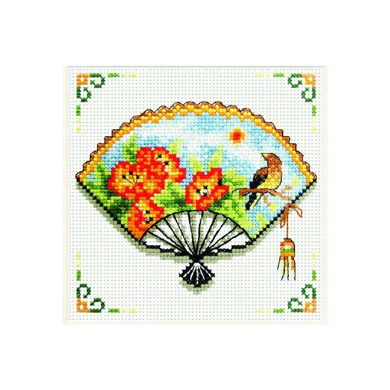 No Count Cross Stitch Kit Nasturtium Fan 12 x 12cm