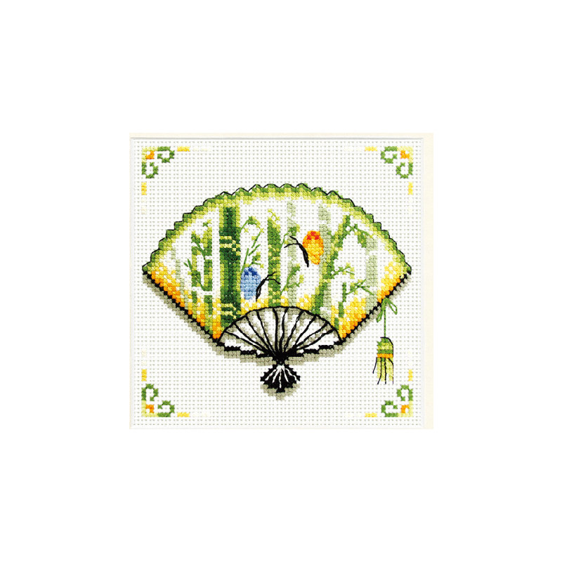 No Count Cross Stitch Kit Bamboo Fan 12 x 12cm