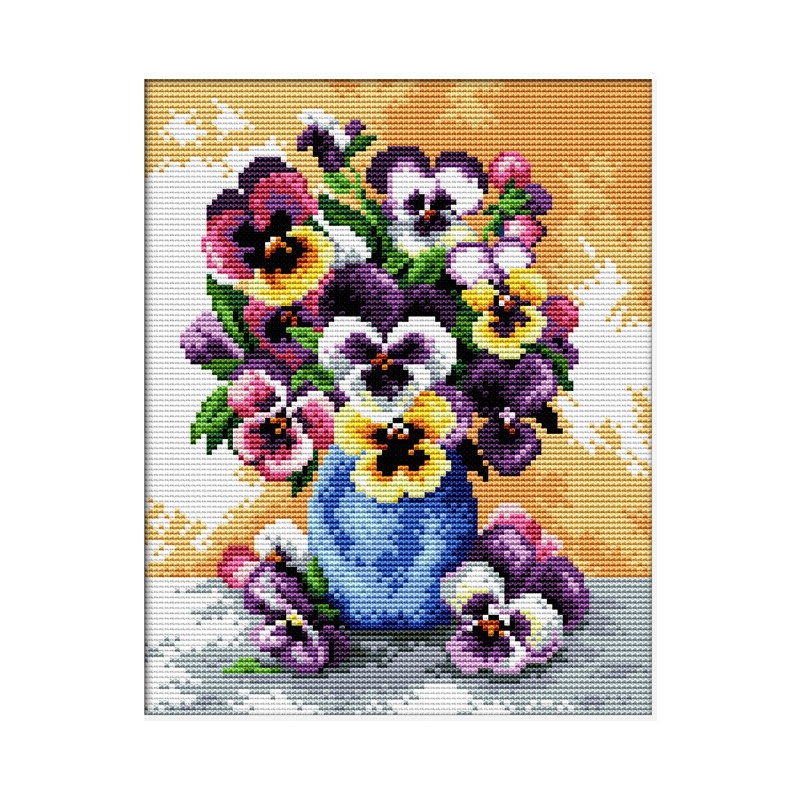 VASE OF PANSIES No Count Cross Stitch Kit, 17cm x 22cm, by Needleart World