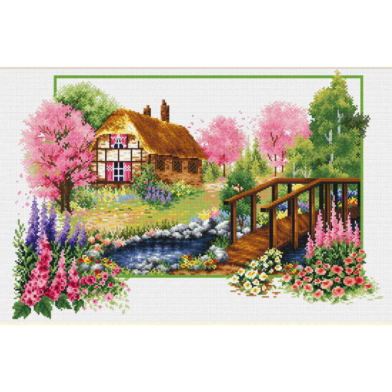 No Count Cross Stitch Kit SPRING COTTAGE 14ct, 47 x 32cm