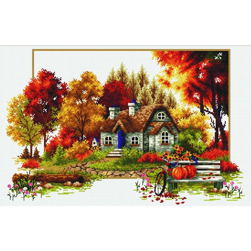 No Count Cross Stitch Kit AUTUMN COTTAGE, 48 x 31cm