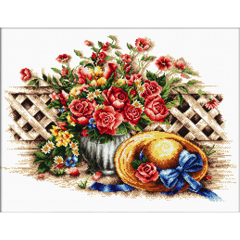 No Count Cross Stitch Kit ROSES & SUNHAT, 46 x 32cm