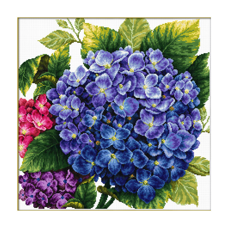 NeedleArt World HYDRANGER No Count Cross Stitch Kit, 40 x 40cm, 14 Count Aida
