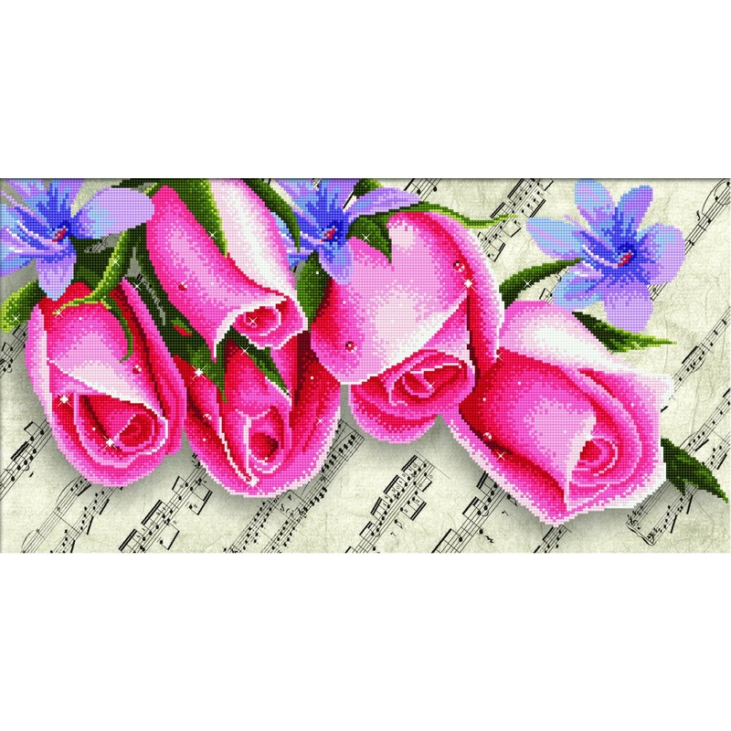 PINK ROSES & MUSIC MC650.010, No Count Cross Stitch Kit, 61 x 30cm