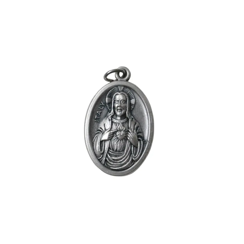 SACRED HEART OF JESUS Medal Pendant, SILVER TONE, 22mm x 15mm