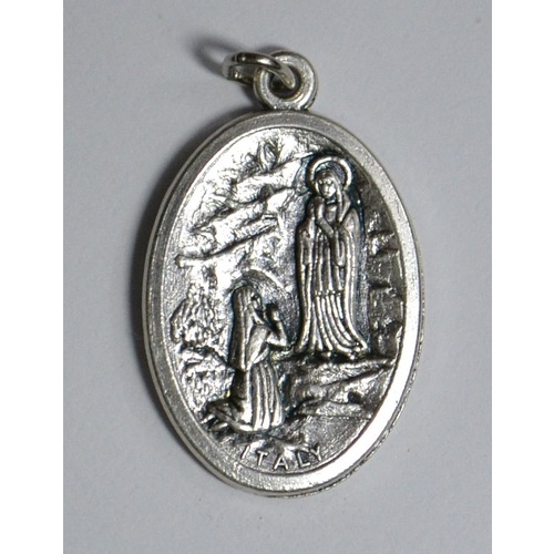OUR LADY OF LOURDES / ST BERNADETTE Medal Pendant, SILVER TONE, 22mm X 15mm