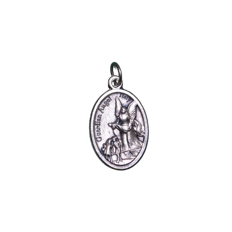 GUARDIAN ANGEL Medal Pendant, SILVER TONE, 22mm X 15mm, MADE IN ITALY