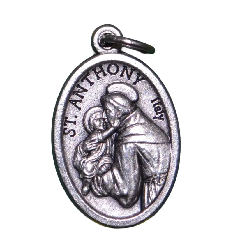 SAINT ANTHONY Medal Pendant, SILVER TONE, 22mm X 15mm, MADE IN ITALY