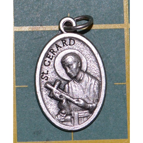 SAINT GERARD Medal Pendant, SILVER TONE, 22mm X 15mm, MADE IN ITALY