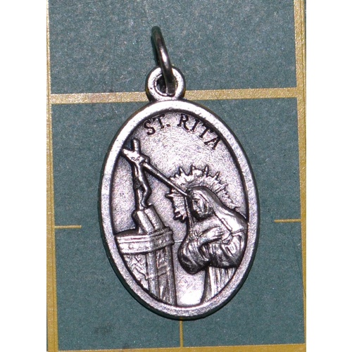 SAINT RITA Medal Pendant, SILVER TONE, 22mm X 15mm, MADE IN ITALY