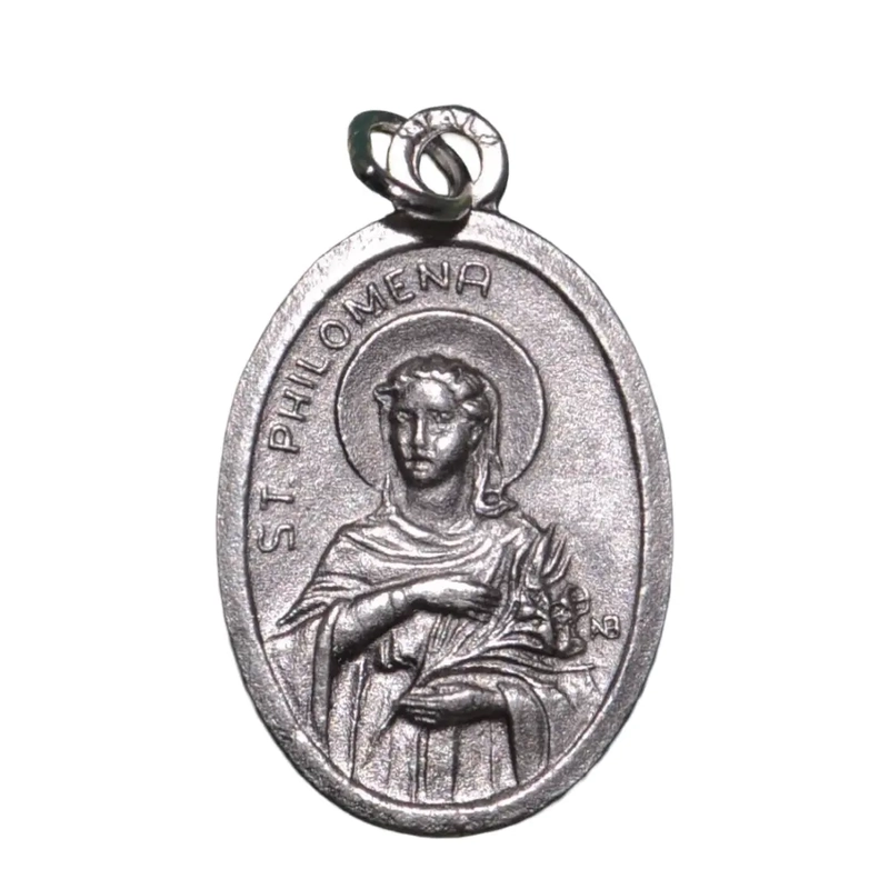 SAINT PHILOMENIA VIRGIN AND MARTYR Medal Pendant, SILVER TONE, 22mm X 15mm