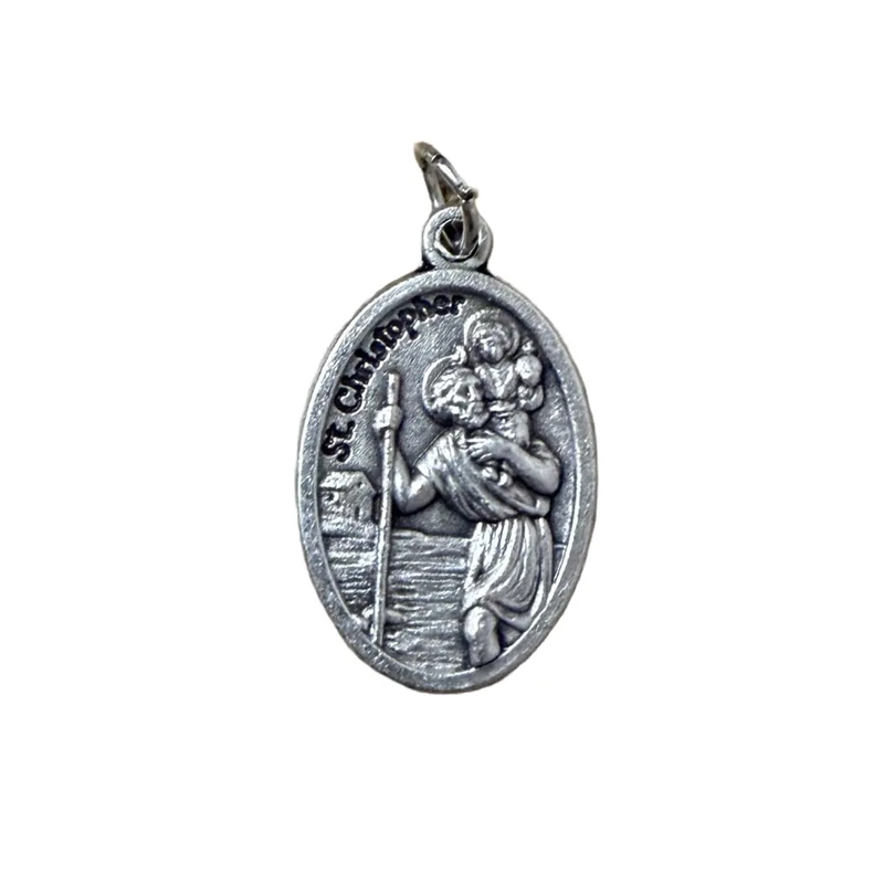 SAINT CHRISTOPHER Medal Pendant, SILVER TONE, 22mm X 15mm, MADE IN ITALY