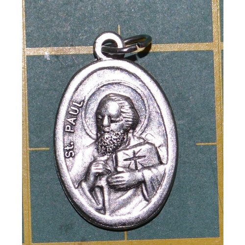 SAINT PETER / SAINT PAUL Medal Pendant, SILVER TONE, 22mm X 15mm