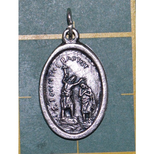 SAINT JOHN THE BAPTIST Medal Pendant, SILVER TONE, 22mm X 15mm, MADE IN ITALY