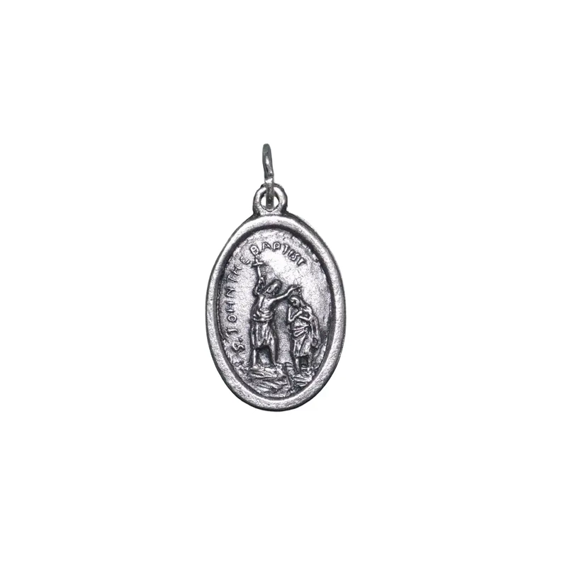 SAINT JOHN THE BAPTIST Medal Pendant, SILVER TONE, 22mm X 15mm, MADE IN ITALY