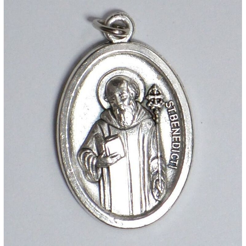 SAINT BENEDICTI (ST BENEDICT) Medal Pendant, SILVER TONE, 22mm X 15mm, MADE IN ITALY