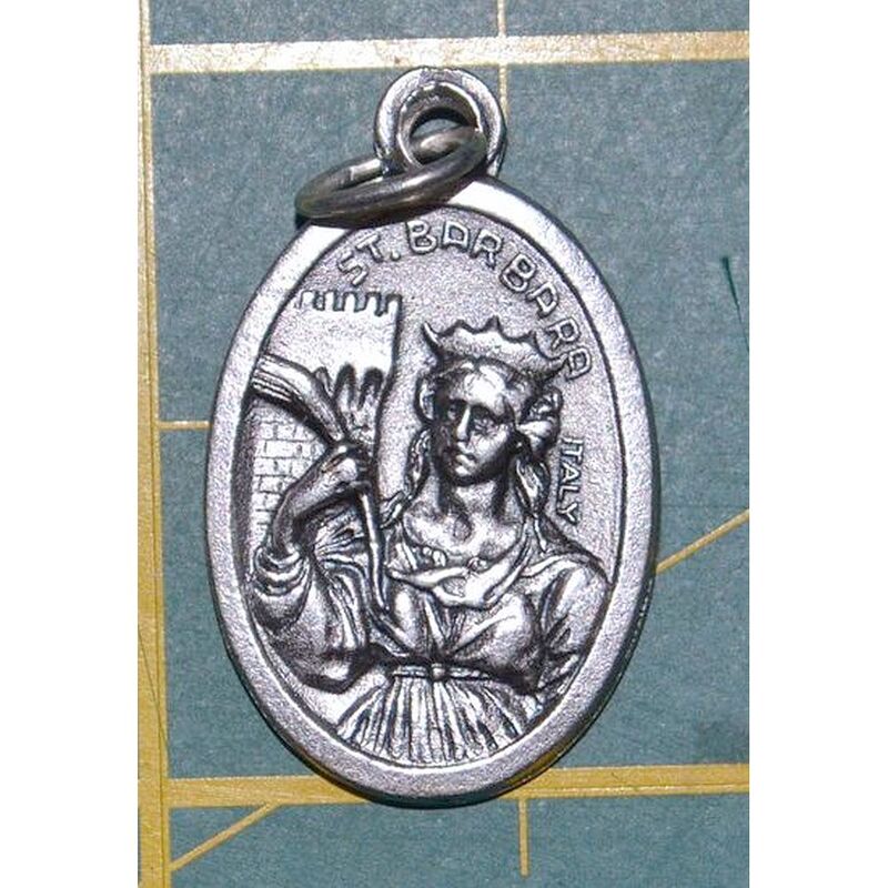 SAINT BARBARA Medal Pendant, SILVER TONE, 22mm X 15mm, MADE IN ITALY