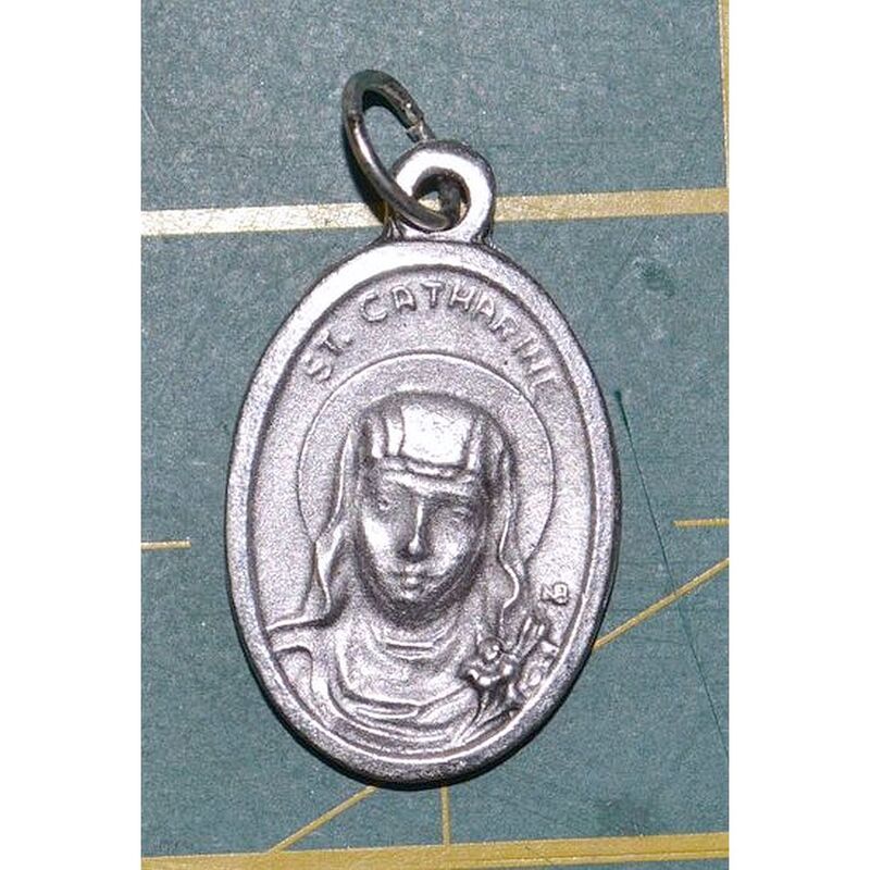 SAINT CATHERINE Medal Pendant, SILVER TONE, 22mm X 15mm, MADE IN ITALY