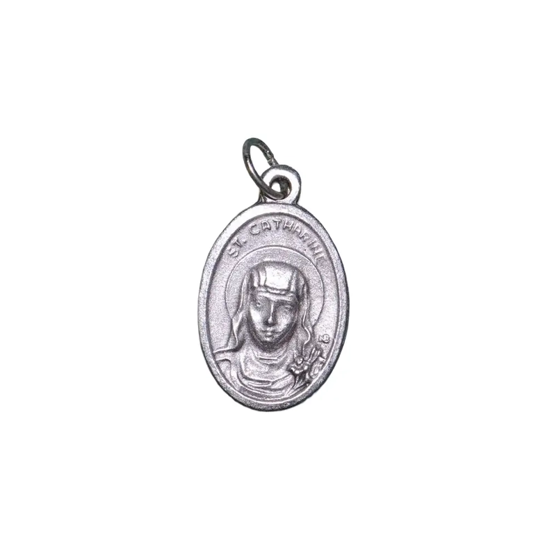 SAINT CATHERINE Medal Pendant, SILVER TONE, 22mm X 15mm, MADE IN ITALY