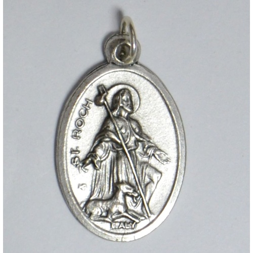 SAINT ROCH (or ROCCO) Medal Pendant, SILVER TONE, 22mm x 15mm, MADE IN ITALY