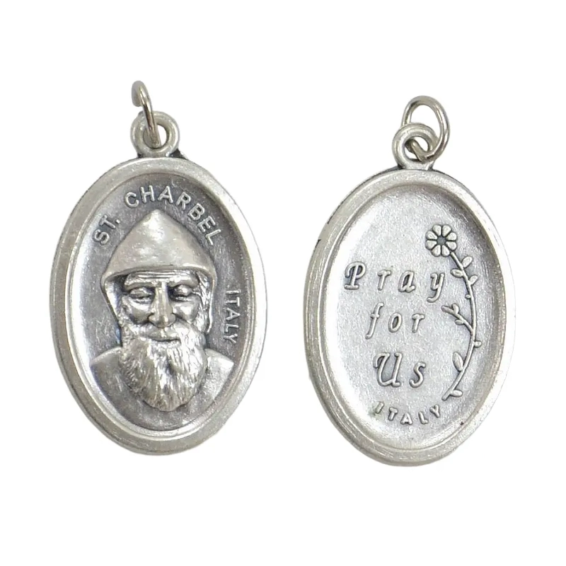 SAINT CHARBEL Medal Pendant, SILVER TONE, 22 x 15mm, MADE IN ITALY
