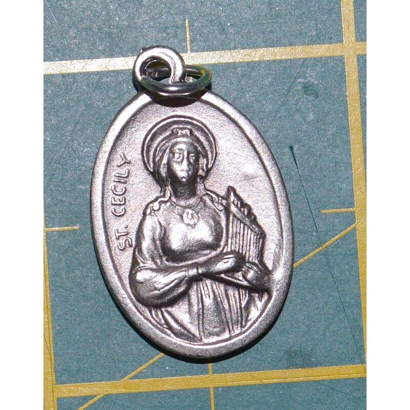 SAINT CECILY Medal Pendant, SILVER TONE, 22mm X 15mm, MADE IN ITALY