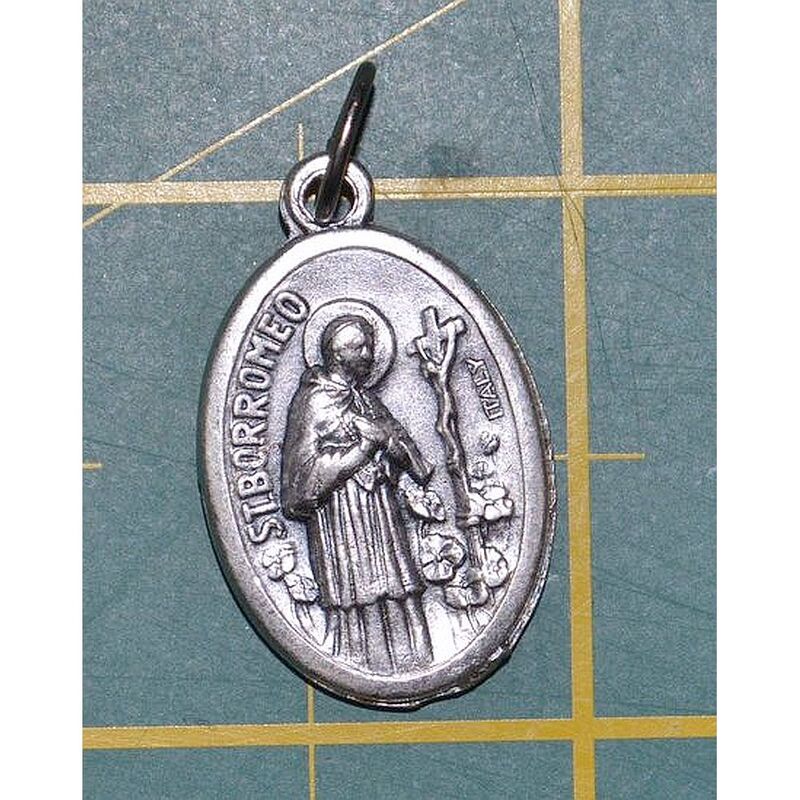 SAINT BORROMEO Medal Pendant, SILVER TONE, 22 x 15mm, MADE IN ITALY