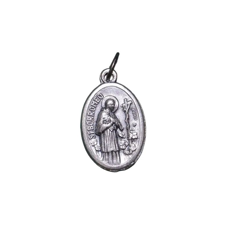 SAINT BORROMEO Medal Pendant, SILVER TONE, 22 x 15mm, MADE IN ITALY