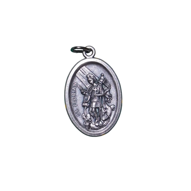 SAINT FLORIAN Medal Pendant, SILVER TONE, 22 x 15mm, MADE IN ITALY