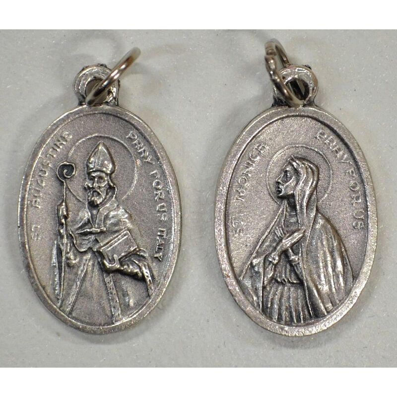 SAINT AUGUSTINE, SAINT MONICA Medal Pendant, SILVER TONE, 22 x 15mm