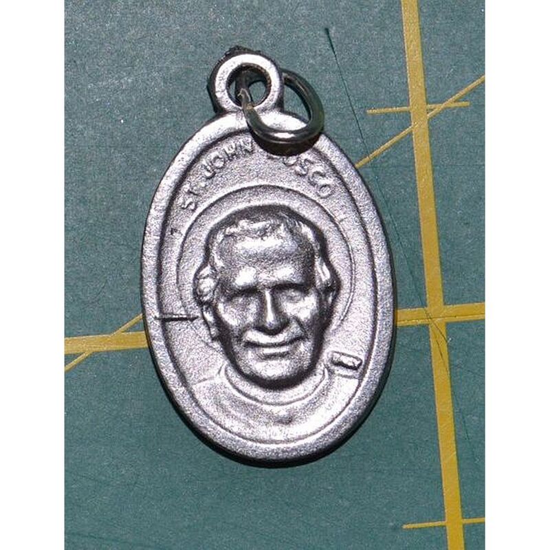 ST JOHN BOSCO, OUR LADY HELP OF CHRISTIANS Medal Pendant SILVER TONE 22 x 15mm