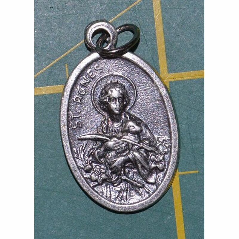 SAINT AGNES, SAINT THOMAS Medal Pendant, SILVER TONE, 22 x 15mm, MADE IN ITALY